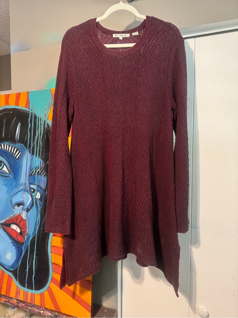 Women’s L Burgundy Cotton Knit Sharkbite Hem Tunic Sweater Dress goth